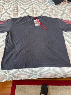Lost Intricacy Black Long Sleeve Tee with Red Sleeve Graphics